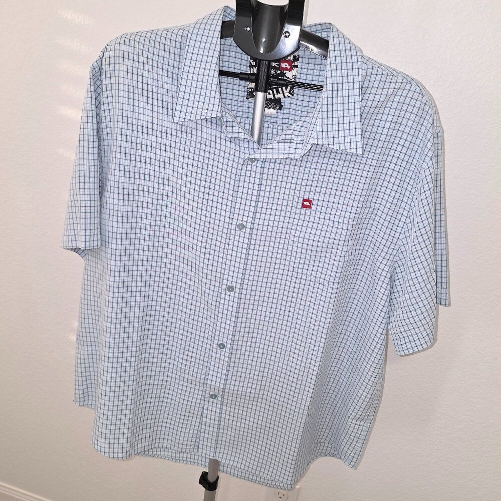TONY HAWK MENS XXL 65% MODAL 35% POLYESTER BLUE WHITE PLAID SHORT SLEEVE SHIRT